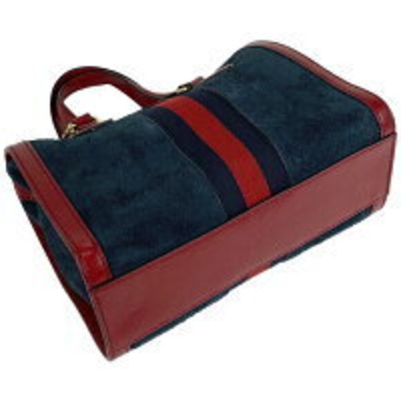 Gucci Ophidia GG Shoulder Bag Tote Web Sherry Handbag Suede Navy Blue Red - Picture 2 of 9